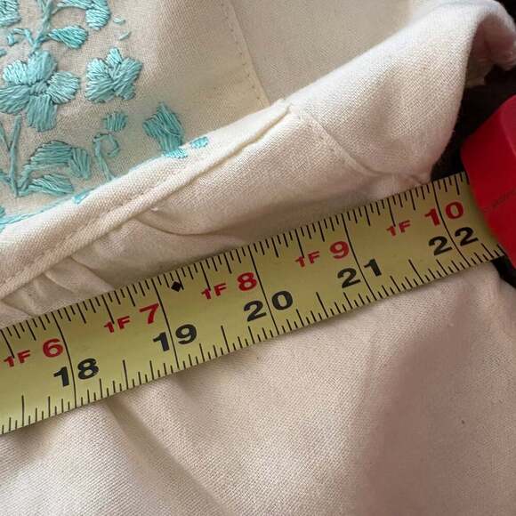 Vintage Inspired Boho Embroidered Peasant Dress Cream Blue Floral Cotton Midi - Picture 3 of 6